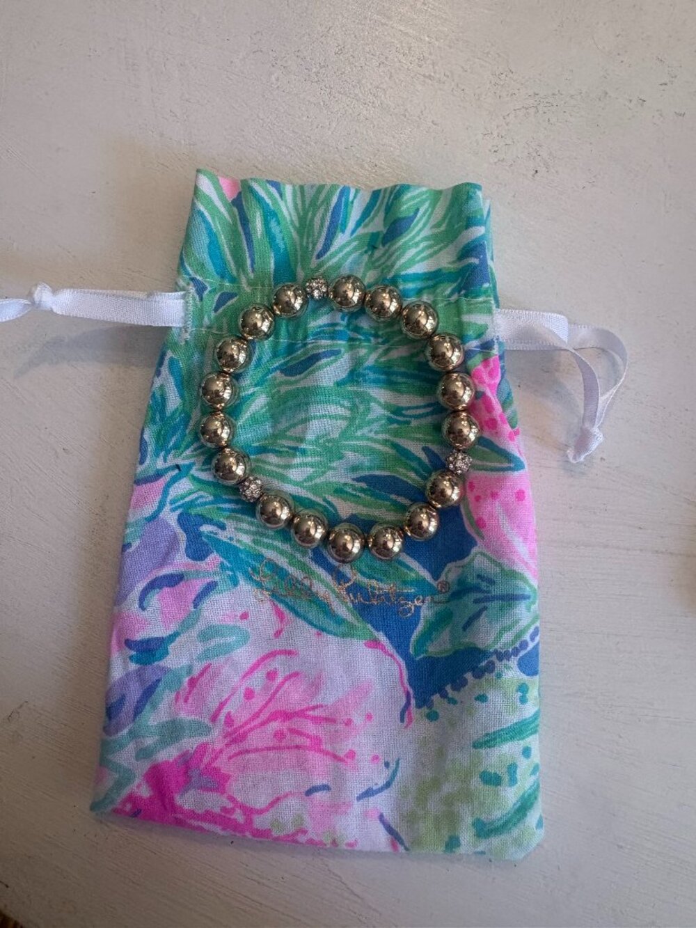 Lilly Pulitzer Gold Beaded Stretch Bracelet With Crystal Spacers